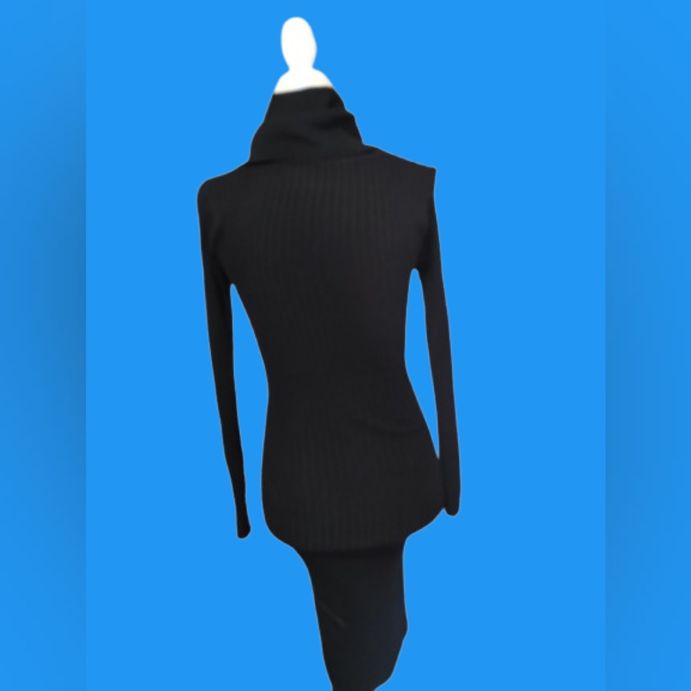 NWOT Black Ribbed Cowl Neck SweaterDress, Designer Made, Quality, Small - Picture 6 of 9